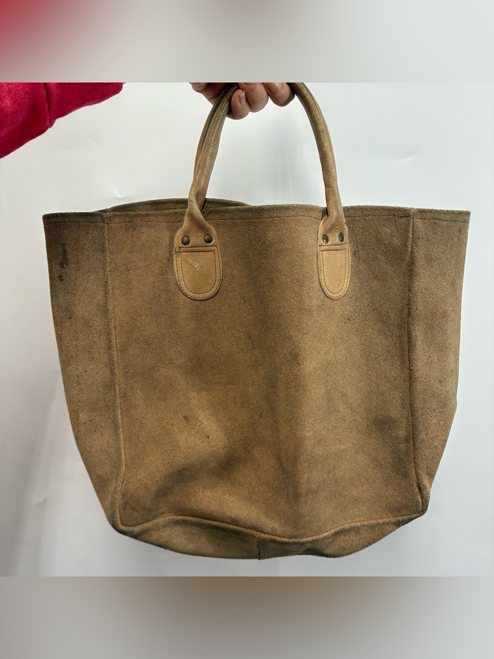 Vintage Brookstone Brown Suede Tote Bag Leather Tan 80s 70s Retro Streetwear